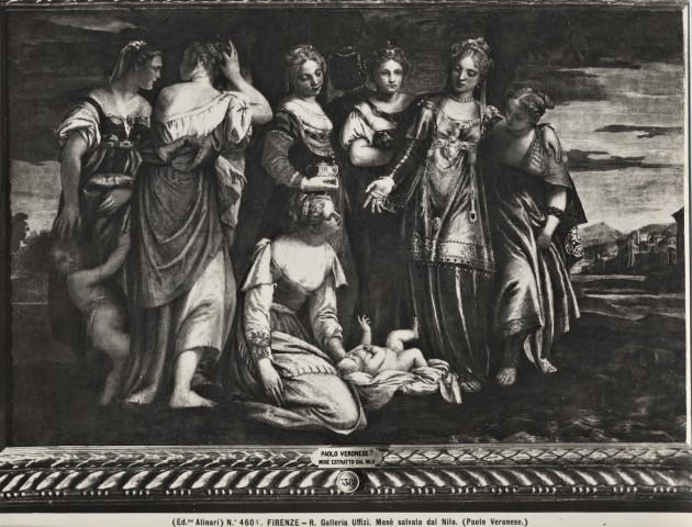 Alinari, Fratelli — Firenze - R. Galleria Uffizi. Mosè salvato dal Nilo. (Paolo Veronese) — insieme